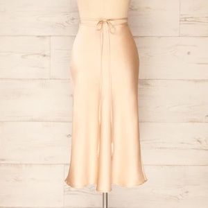 Maddie Champagne Satin Midi Skirt